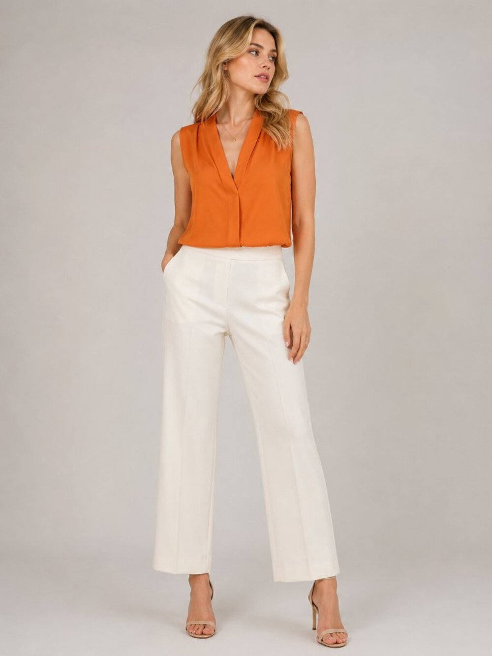 TAHARI Sleeveless Placket Blouse Pumpkin XL #A4323